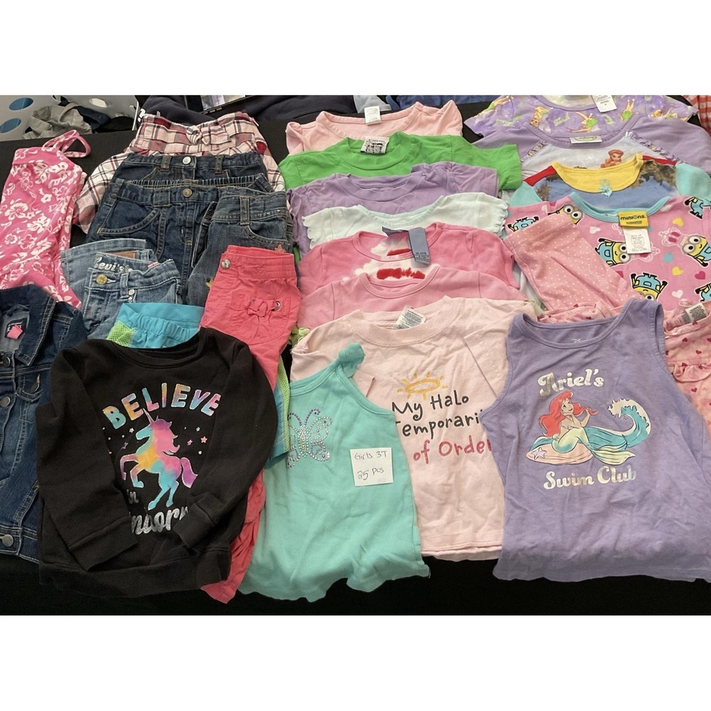 Mixed Brands 25pc Clothes Lot Girls 3T Tops Jeans Skirts Disney Ariel Minions